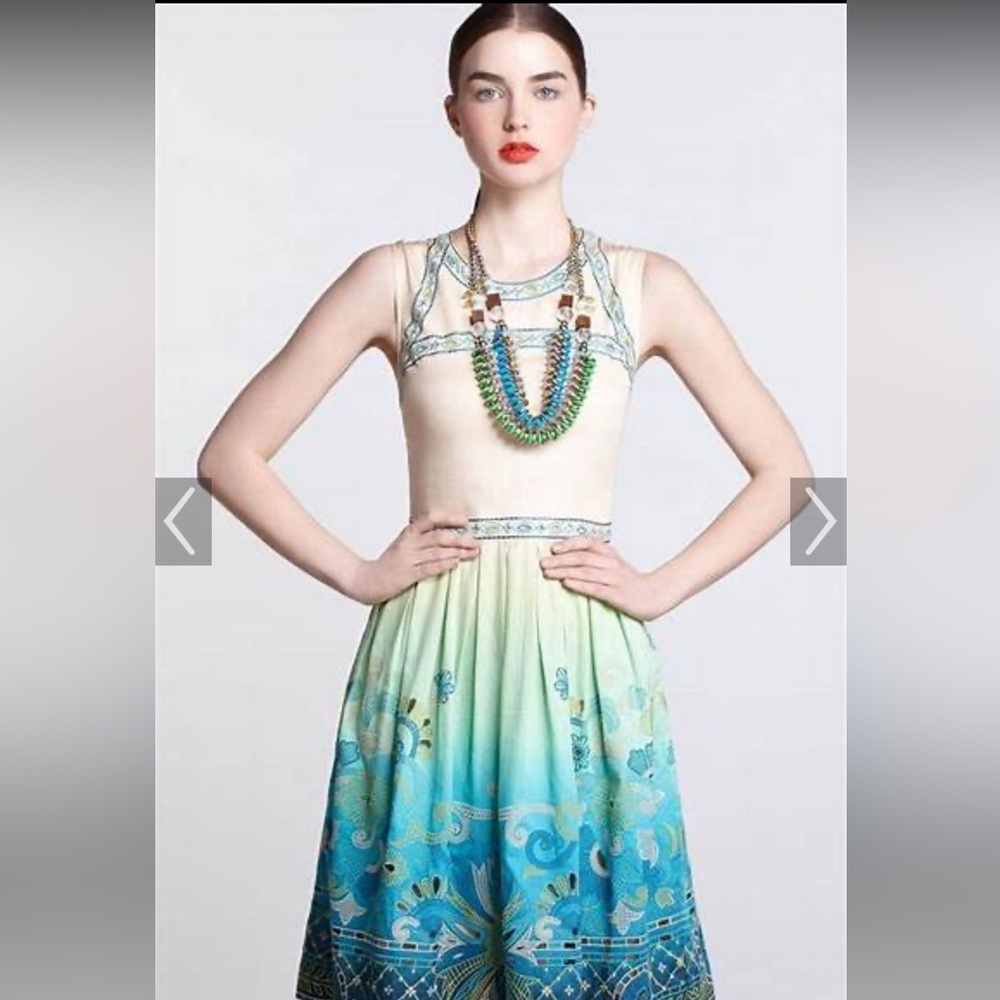 Anthropologie Women’s Tanvi Kedia Ombré Chameli Silk Fit Flare Embroidered Dress